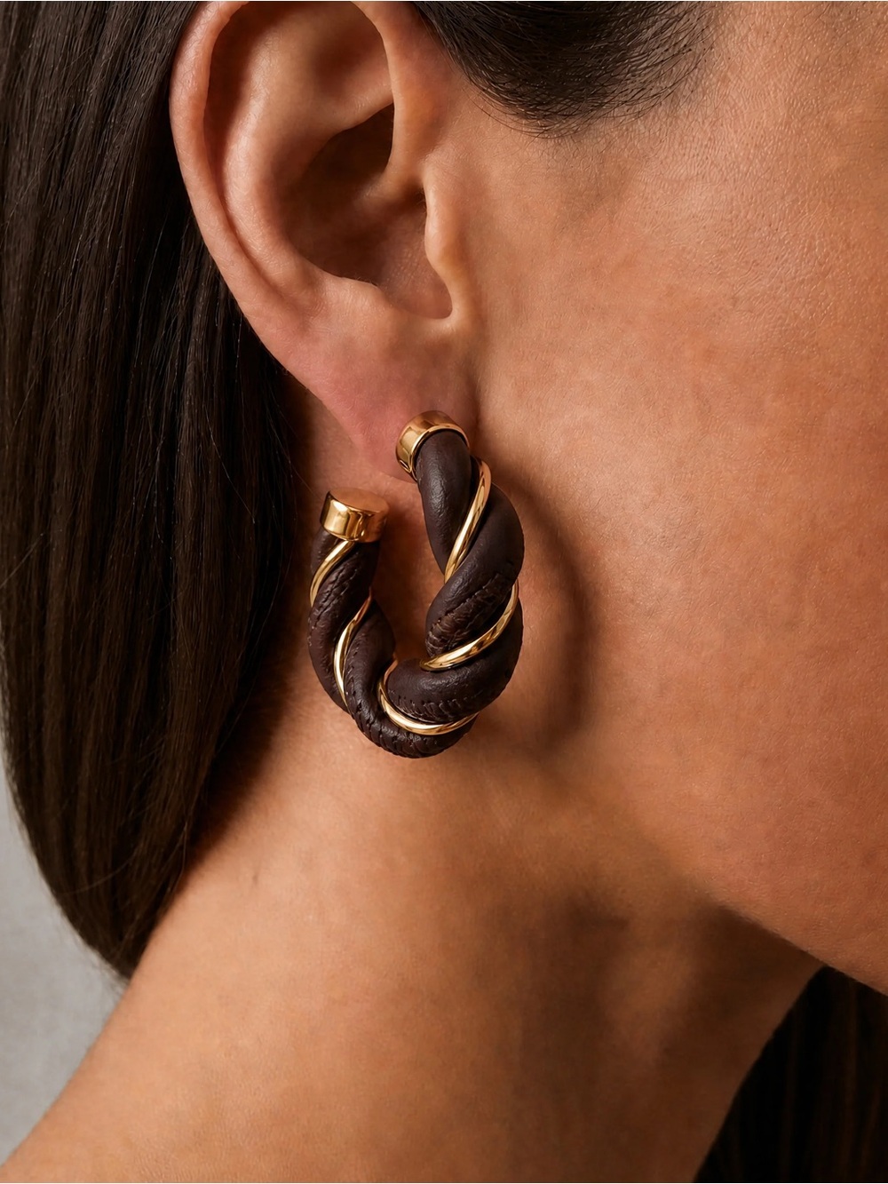 Bottega Veneta Leather Twisted Hoop Earrings